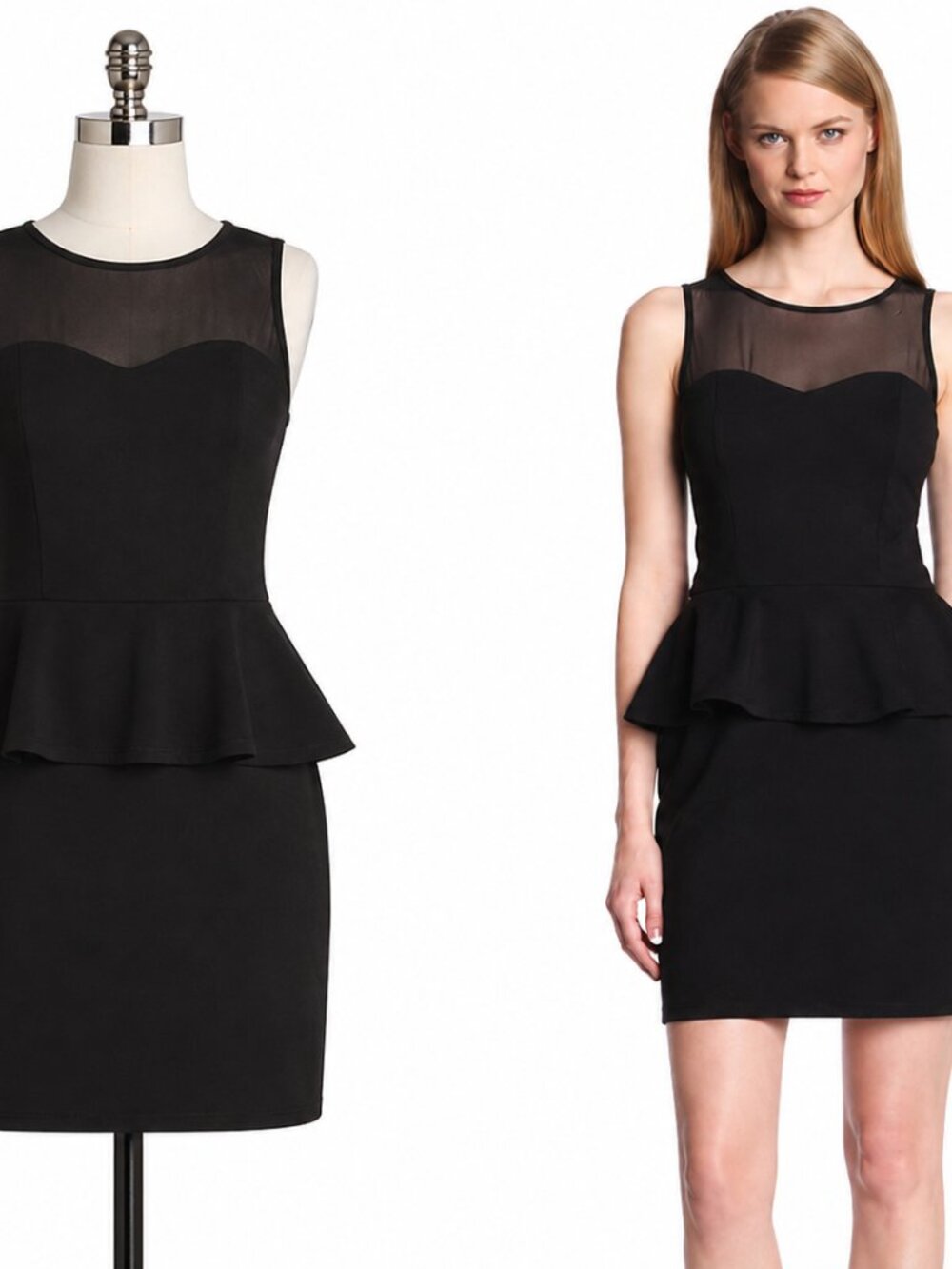 Kensie Black Peplum Cocktail Dress S Y2K Mesh Mini Party Date Night Chic